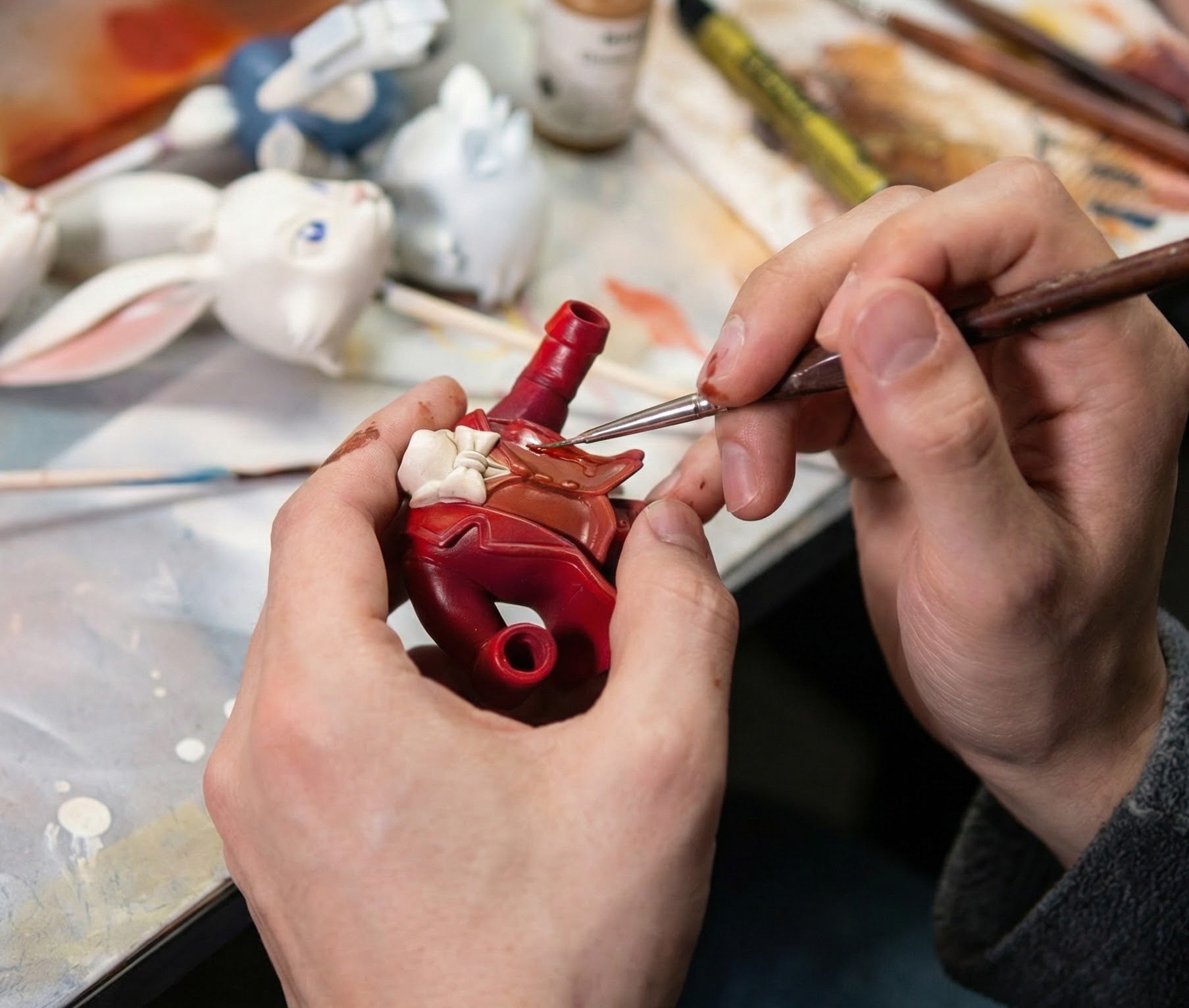 Hand painting resin collectible in studio